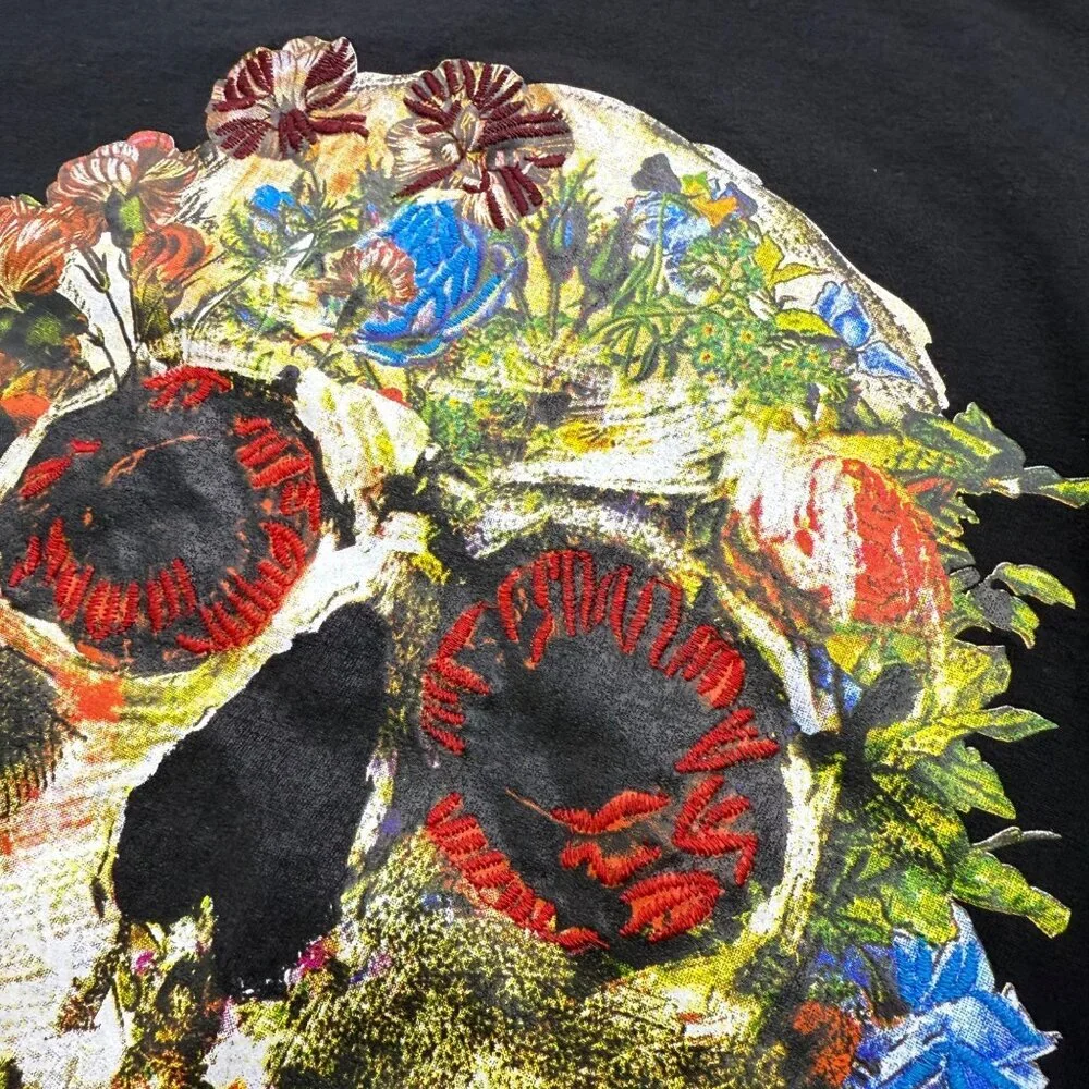 RARE True Religion Skull Bloom Flowers Sugar Skull Long Sleeve Tee Black Mens XL